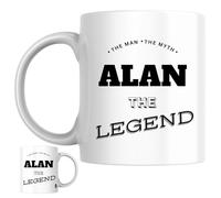 Designs of note! The Man, The Myth, The Legend Alan Mug | Funny Personalised Name Coffee Cup for Him | Gift for Men and Boys Named Alan