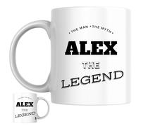 Designs of note! The Man, The Myth, The Legend Alex Mug | Funny Personalised Name Coffee Cup for Him | Gift for Men and Boys Named Alex