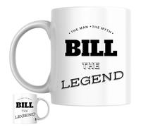 Designs of note! The Man, The Myth, The Legend Bill Mug | Funny Personalised Name Coffee Cup for Him | Gift for Men and Boys Named Bill
