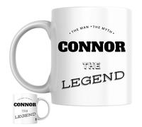 Designs of note! The Man, The Myth, The Legend Connor Mug | Funny Personalised Name Coffee Cup for Him | Gift for Men and Boys Named Connor (Black)