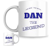Designs of note! The Man, The Myth, The Legend Dan Mug | Funny Personalised Name Coffee Cup for Him | Gift for Men and Boys Named Dan (Blue)