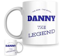 Designs of note! The Man, The Myth, The Legend Danny Mug | Funny Personalised Name Coffee Cup for Him | Gift for Men and Boys Named Danny (Blue)