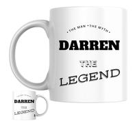 Designs of note! The Man, The Myth, The Legend Darren Mug | Funny Personalised Name Coffee Cup for Him | Gift for Men and Boys Named Darren