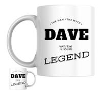 Designs of note! The Man, The Myth, The Legend Dave Mug | Funny Personalised Name Coffee Cup for Him | Gift for Men and Boys Named Dave