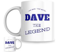 Designs of note! The Man, The Myth, The Legend Dave Mug | Funny Personalised Name Coffee Cup for Him | Gift for Men and Boys Named Dave (Blue)