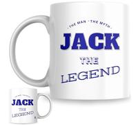 Designs of note! The Man, The Myth, The Legend Jack Mug | Funny Personalised Name Coffee Cup for Him | Gift for Men and Boys Named Jack (Blue)