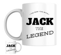 Designs of note! The Man, The Myth, The Legend Jack Mug | Funny Personalised Name Coffee Cup for Him | Gift for Men and Boys Named Jack (Black)
