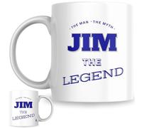 Designs of note! The Man, The Myth, The Legend Jim Mug | Funny Personalised Name Coffee Cup for Him | Gift for Men and Boys Named Jim (Blue)