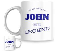 Designs of note! The Man, The Myth, The Legend John Mug | Funny Personalised Name Coffee Cup for Him | Gift for Men and Boys Named John (Blue)