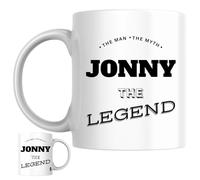 Designs of note! The Man, The Myth, The Legend Jonny Mug | Funny Personalised Name Coffee Cup for Him | Gift for Men and Boys Named Jonny