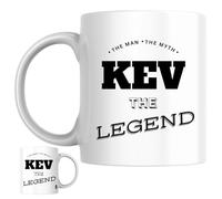 Designs of note! The Man, The Myth, The Legend Kev Mug | Funny Personalised Name Coffee Cup for Him | Gift for Men and Boys Named Kev (Black)