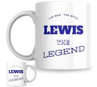 Designs of note! The Man, The Myth, The Legend Lewis Mug | Funny Personalised Name Coffee Cup for Him | Gift for Men and Boys Named Lewis (Blue)