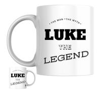 Designs of note! The Man, The Myth, The Legend Luke Mug | Funny Personalised Name Coffee Cup for Him | Gift for Men and Boys Named Luke (Black)