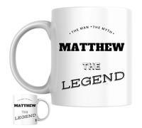 Designs of note! The Man, The Myth, The Legend Matthew Mug | Funny Personalised Name Coffee Cup for Him | Gift for Men and Boys Named Matthew (Black)