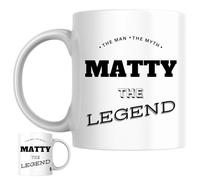 Designs of note! The Man, The Myth, The Legend Matty Mug | Funny Personalised Name Coffee Cup for Him | Gift for Men and Boys Named Matty