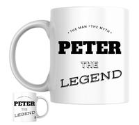 Designs of note! The Man, The Myth, The Legend Peter Mug | Funny Personalised Name Coffee Cup for Him | Gift for Men and Boys Named Peter (Black)