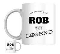 Designs of note! The Man, The Myth, The Legend Rob Mug | Funny Personalised Name Coffee Cup for Him | Gift for Men and Boys Named Rob (Black)