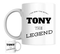 Designs of note! The Man, The Myth, The Legend Tony Mug | Funny Personalised Name Coffee Cup for Him | Gift for Men and Boys Named Tony (Black)