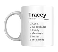 Designs of note! Tracey Definition Mug | Funny Personalised Name Meaning Coffee Cup for Her | Novelty Gift for Women or Girls Called Tracey (Black)