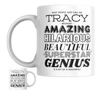 Designs of note! Tracy Personalised Ceramic Mug | “Most People Just Call Me Tracy” Funny Novelty Name Mug for Her | Light-Hearted Gift for Women or Girls (Black)