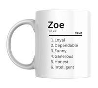 Designs of note! Zoe Definition Mug | Funny Personalised Name Meaning Coffee Cup for Her | Novelty Gift for Women or Girls Called Zoe (Black)