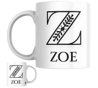 Designs of note! Zoe Personalised Initial Name Mug | Letter Z Decorative Coffee Cup for Her | Novelty Elegant Gift for Women or Girls Called Zoe