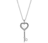 Designs Small Clear & Big Light Pink Floating Heart Key Open Locket Pendant Necklaces For Women Silver Jewelry