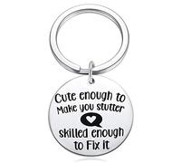 Designs Speech Therapist Keyring Speech Pathology Gifts SLP Gifts For Speech Language Pathologist Keychain - Cute Enough to Make You Stutter, Skilled Enough to Fix It Keychain