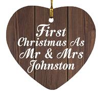 Designsify Christmas Tree Decoration, First Christmas As Mr & Mrs Johnston, Heart Ornament D, Gifts for Birthday Anniversary Valentines Mom Mothers Fathers Day Party, to Men Women Him Her Friend
