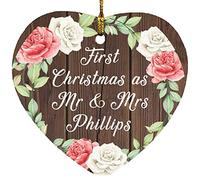 Designsify Christmas Tree Hanging Decoration Xmas Heart Ornament A | First Christmas As Mr & Mrs Phillips - Gifts for Birthday Anniversary Valentines Mom Mothers Fathers Day Party to Men Women