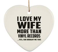 Designsify Christmas Tree Hanging Decoration Xmas Heart Ornament | I Love My Wife More Than Vinyl Records - Gifts for Birthday Anniversary Valentines Mom Mothers Fathers Day Party to Men
