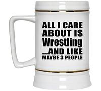 Designsify Gifts, All I Care About is Wrestling, 22oz Beer Stein Ceramic Tankard Mug with Handle for Freezer, for Birthday Anniversary Mom Dad Parents Fathers Mothers Day Party, to Men Women Him Her