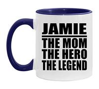 Designsify Gifts, Jamie The Mom The Hero The Legend, 11oz Accent Coffee Mug Purple Ceramic Tea-Cup with Handle - for Birthday Anniversary Christmas Mothers Day Fathers Day Party, to Men Women Him