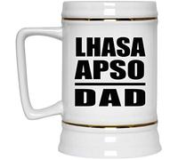 Designsify Gifts, Lhasa Apso Dad, 22oz Beer Stein Ceramic Tankard Mug with Handle for Freezer, for Birthday Anniversary Mom Dad Parents Fathers Mothers Day Party, to Men Women Him Her Friend Mom Dad