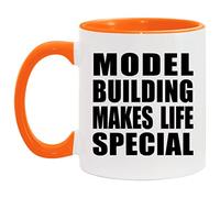 Designsify Gifts, Model Building Makes Life Special, 11oz Accent Coffee Mug Orange Ceramic Tea-Cup with Handle - for Birthday Anniversary Christmas Mothers Day Fathers Day Party, to Men Women Him