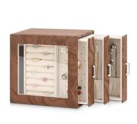 DesignSter Jewellery Box Organiser, Jewelry Box for Women, PU Jewelry Organiser Display Case with Side Drawers, Jewellery Storage for Earring Necklace Ring Bracelet Watch, Brown