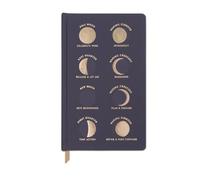 DesignWorks Ink Cloth Hardcover Journal Notebook with Lined Pages and Ribbon Marker for Work, Writing, Journaling - Charcoal Blue Journal with Gold Moon Phases and Affirmations