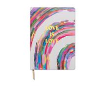 DesignWorks Ink Love is Love Colorful Rainbow Abstract Art 19 x 26 cm Jumbo Journal Notebook with Cloth Cover, Gold Accents, Lined Pages, Ribbon Marker for Work, Writing, Journaling
