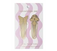 DesignWorks Ink Set of 2 Brass Page Tabs Gifts for Readers, Mushroom and Butterfly