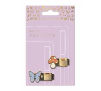 DesignWorks Ink Set of 2 Electroplated Pen Clips/Holders, Butterfly + Mushroom