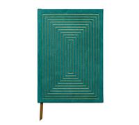 DesignWorks Ink Suede Journal Notebook with 160 Lined Pages, Ribbon Bookmark, and Storage Pocket for Work, Writing, Journaling - Green with Geometric Linear Box Design