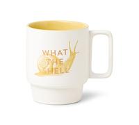 DesignWorks Ink Vintage Sass Stackable Ceramic Mug with Handle, Yellow Cup with Gold Accents What The Shell Funny Pun Office Gift Cute Decorative Coffee Mug, 12-Ounce