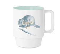 DesignWorks Ink Vintage Sass Stackable Decorative Coffee/Tea Ceramic Mug with Handle and Gold Foil Accents, Pale Blue Interior Dam It Beaver, 12-Ounce/335ml