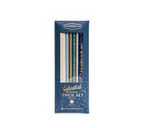 DesignWorks Set of 6 (2 Carpenter Pencils/4 Hexagon Pencils) Celestial Heavens No. 2 Graphite Wood Pencils with Gold Foil Stamped Text and White Erasers for Home, Office and School