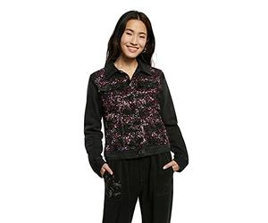 Desigual Alba Black Denim Jacket with Pink Sequins SS21 Style 21SWED23