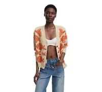 Desigual Carter Rose Print Chunky Cardigan 25WWJF22 White
