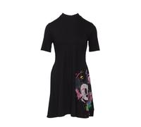 Desigual Disney Dress Mickey Mouse Black Ribbed Viscose Art Print Spring Size XL