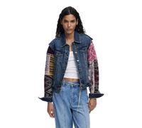 Desigual Etnic Denim Jacket with Colourful Ethnic Patchwork Sleeves 25WWED14