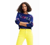Desigual I Love Me Chunky Knit Slouchy Sweater Blue/Striped 23SWJF38