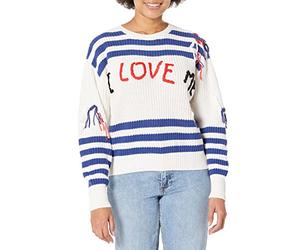 Desigual I Love Me Chunky Knit Slouchy Sweater Blue/Striped 23SWJF38